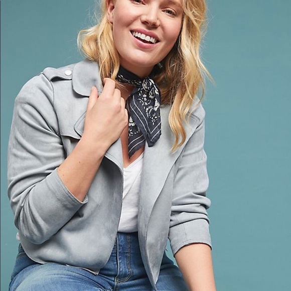 SOLD !!  Anthro faux suede sky blue Expressway moto jacket - Picture 3 of 16